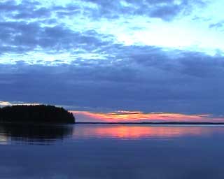 On the sea north of Seskarö. The polar circle is not far away. The clock is around 1 a.m. but it is still twilight