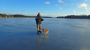Crossing Drevviken on the ice Jan 17,2015
