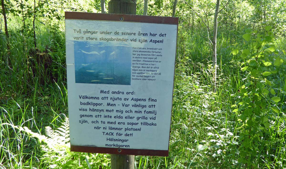 Vänlig vädjan från markägare vid Aspen, att iaktta regler för friluftsliv som bo