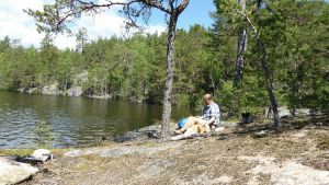 Lunchrast vid Stegsjön (från vandring Norrvrå-Mölnbo 2015-06-11)